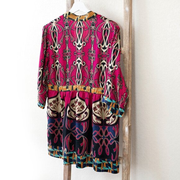CAbi Chelsea Tunic SzL Colorful 100% Silk Babydoll Empire Waist Tie 3/4 Sleeve - Picture 6 of 9